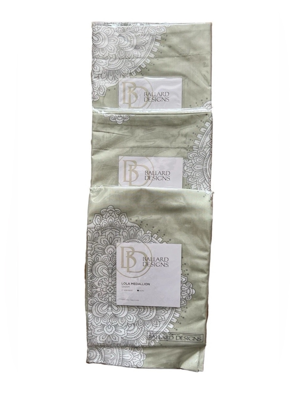 3pc Ballard Designs Lola Medallion Euro Shams in Light Sage NIP